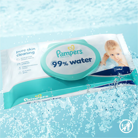 Pampers 99% Вода Бебешки Кърпички с 99% Вода Без Аромат Алкохол и Парабени 60 Броя
