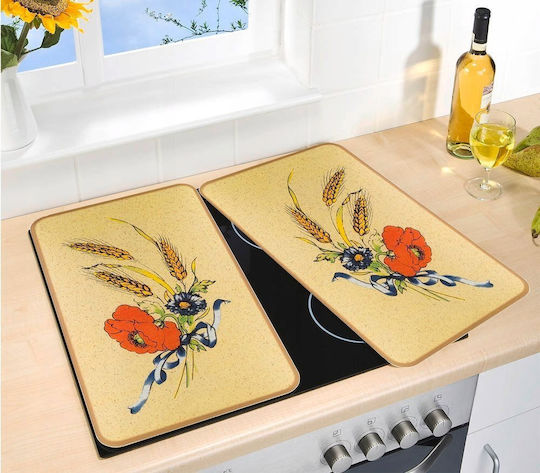 Protective Cooker Plates Flowers 2 Pieces Glass 52 x 30 Cm