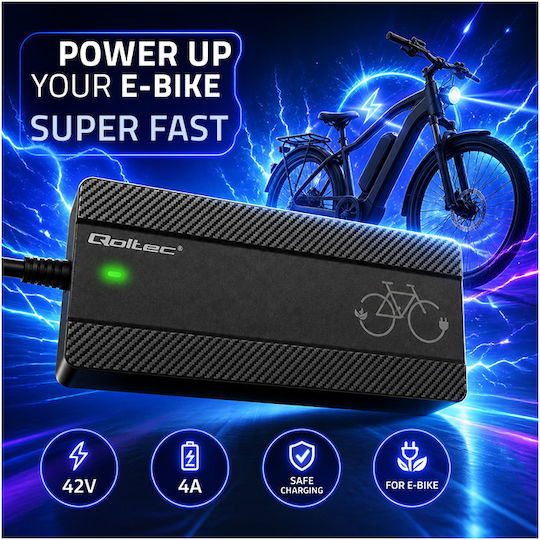 Qoltec Încărcător rapid pentru biciclete electrice și scutere electrice 36 V 42 V 4 A conector Bosch + cablu de alimentare