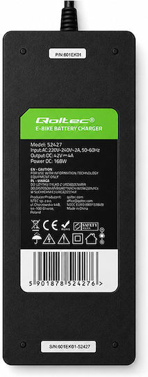 Qoltec Încărcător rapid pentru biciclete electrice și scutere electrice 36 V 42 V 4 A conector Bosch + cablu de alimentare