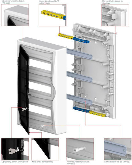 Eurolamp Wall mounted 12-Elements Fuse Box with 3 Rows W354xH560xD107mm