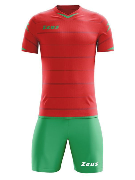 Zeus Kit Omega Herren Sportset Rot Grün Polyester V-Ausschnitt Jersey & Shorts