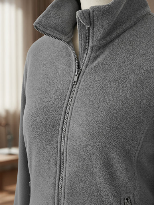 Fleece Damen Strickjacke mit Reissverschluss in Grau Farbe