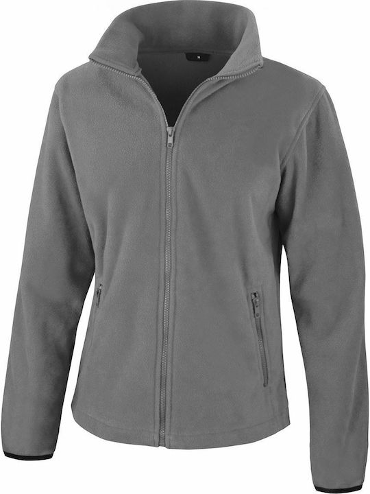 Fleece Damen Strickjacke mit Reissverschluss in Grau Farbe
