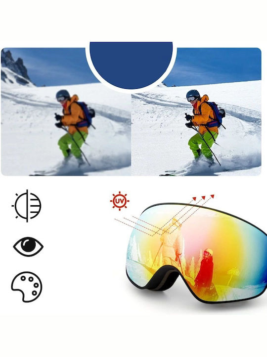 Rockbros Μάσκα Σκι & Snowboard Παιδική Γκρι με Φακό Καθρέπτη σε Γκρι Χρώμα
