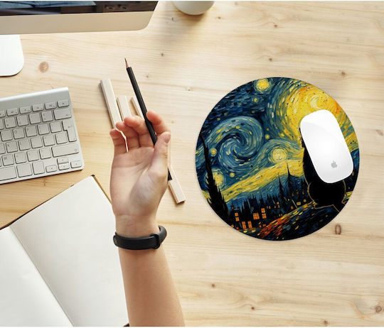 Koupakoupa Starry Night Cat Mouse Pad (200mm) KP_34600_mousepad-round