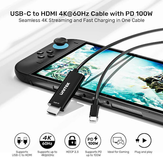 Unitek Converter Usb-c To Hdmi Cable 4k60hz 2.0m + Pd100w V1439a