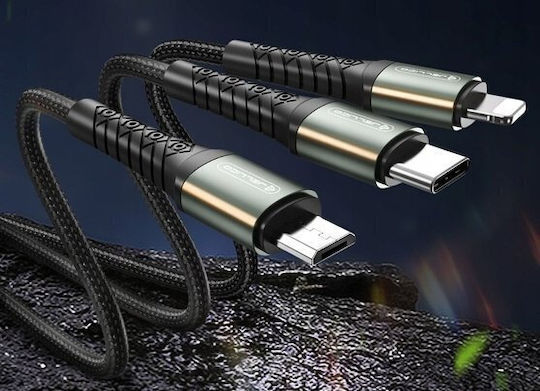 Jellico USB to Lightning Type-C micro USB Cable 3.1A Black 1.2m