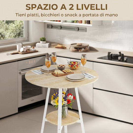 Round Bar Table Wooden with Metal Frame Natural/White 55x55x95cm