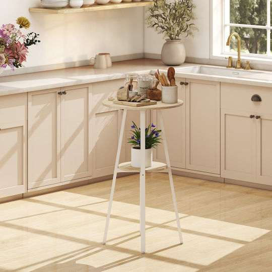 Round Bar Table Wooden with Metal Frame Natural/White 55x55x95cm