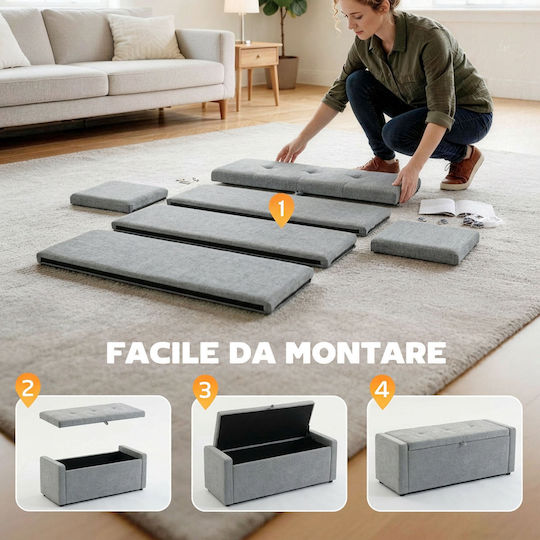 Footstool with Storage Space Upholstered with Fabric Light Grey