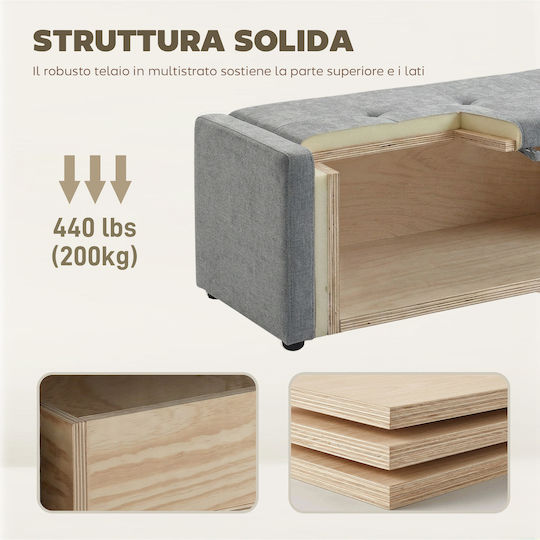 Footstool with Storage Space Upholstered with Fabric Light Grey
