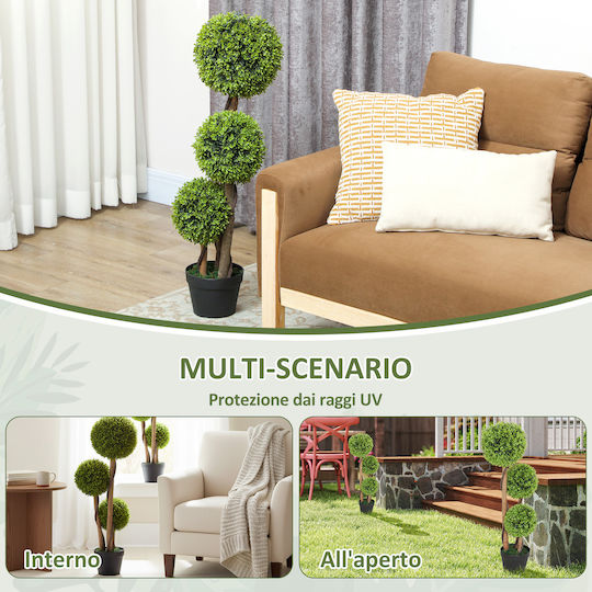 HomCom Set of 2 Artificial Boxwood Trees 3 Balls Pot Reinforced Base Height 90 cm Indoor & Outdoor Use 830-705v02yg