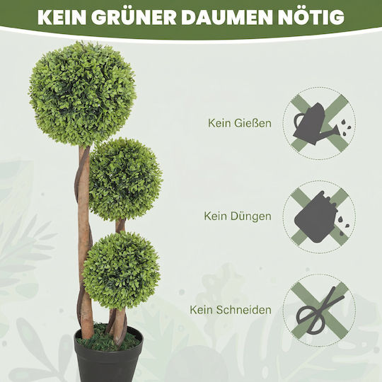 HomCom Set of 2 Artificial Boxwood Trees 3 Balls Pot Reinforced Base Height 90 cm Indoor & Outdoor Use 830-705v02yg