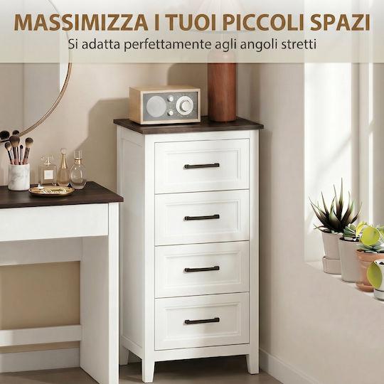Chest of Drawers Wooden with 4 Drawers White 45x35x87cm