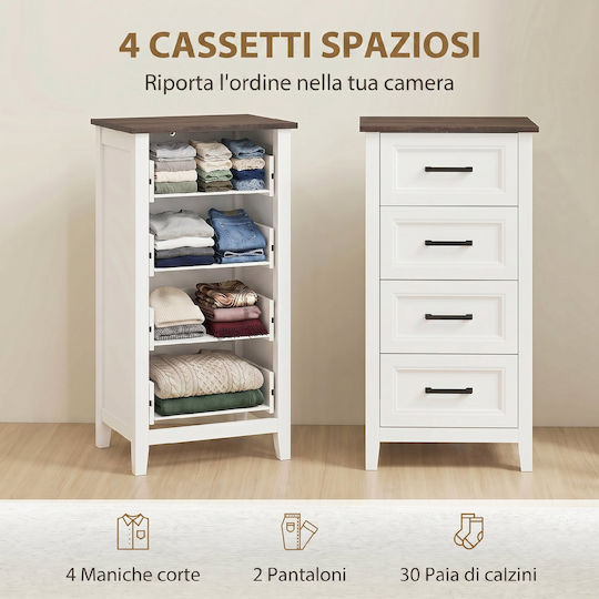 Chest of Drawers Wooden with 4 Drawers White 45x35x87cm
