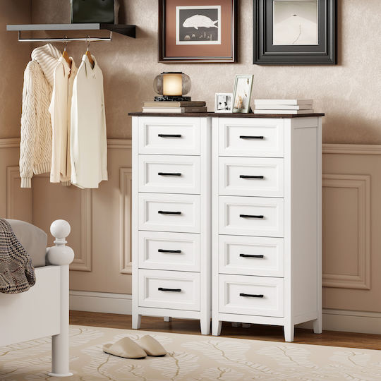 Chest of Drawers Wooden with 5 Drawers White 45x35x106cm