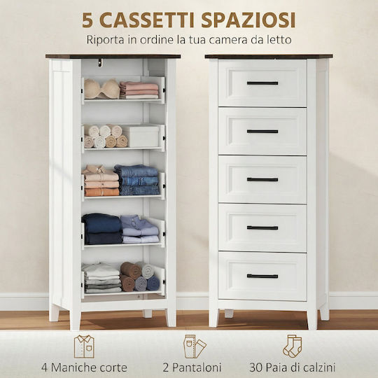 Chest of Drawers Wooden with 5 Drawers White 45x35x106cm