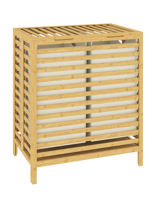 HomCom Кошница за пране Bamboo Сгъваема 64lt с Капак Бяла