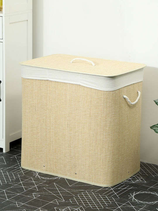 HomCom Wäschekorb Bamboo 144lt mit Deckel 60x40x60cm Beige
