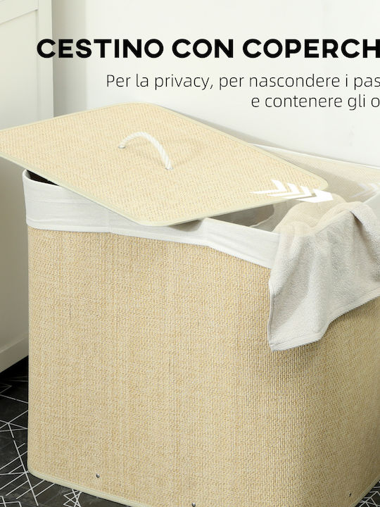 HomCom Wäschekorb Bamboo 144lt mit Deckel 60x40x60cm Beige