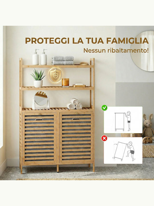 HomCom Set Coșuri de rufe Bambus 38.7lt Gri