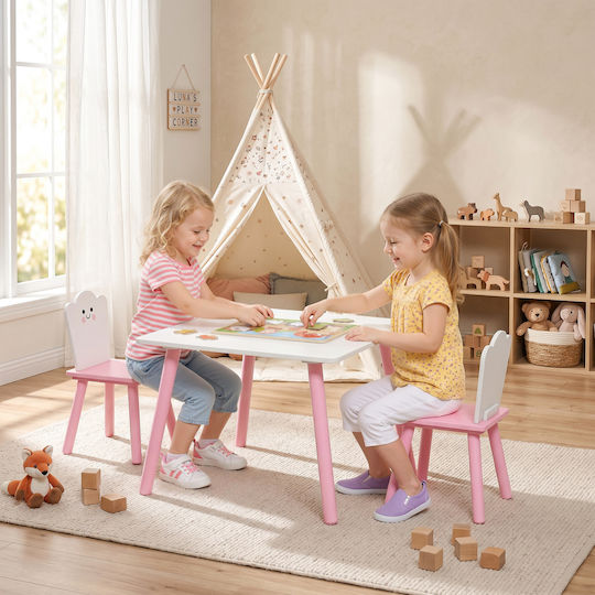 Kids Table Set with Chairs for Painting Wooden Pink Aiyaplay