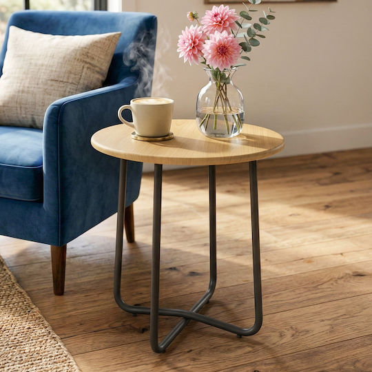 Metal Table for Small Outdoor Spaces Natural Wood 48x48x51cm