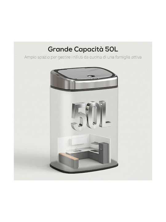 HomCom Waste Bin Made of Silver Stainless Steel 50lt
