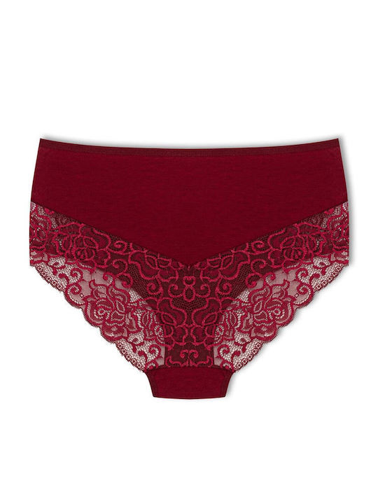 Baumwolle Hohe Taille Damen-Slips 3-Pack mit Spitze Burgundisch