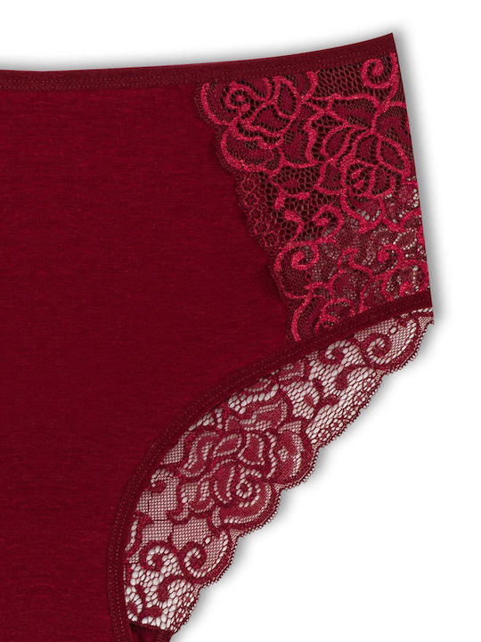 Baumwolle Hohe Taille Damen-Slips 3-Pack mit Spitze Burgundisch