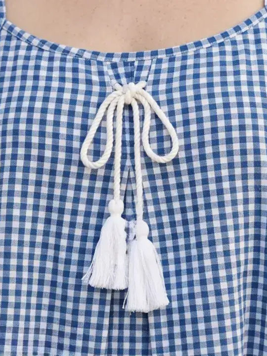 Damen Crop Top Aus Baumwolle Mit Spaghetti-Träger Karierte Hellblau