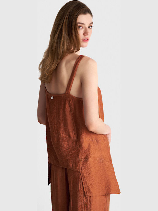 Damen Bluse Satin Orange