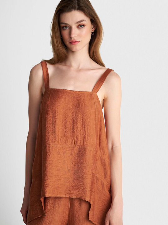 Damen Bluse Satin Orange