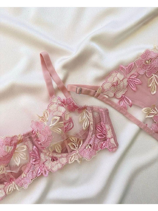 Set Lenjerie Intimă Sutien Cu Slip Roz