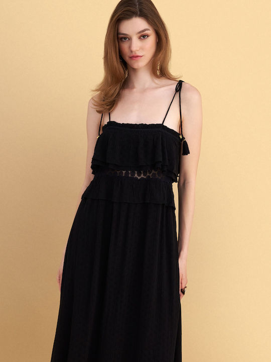 Summer Maxi Dress with Ruffles Black