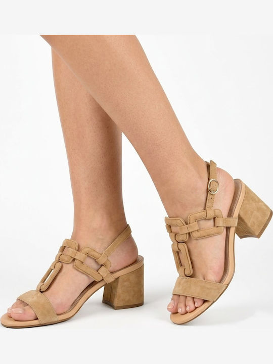 Damen Sandalen Aus Leder Beige