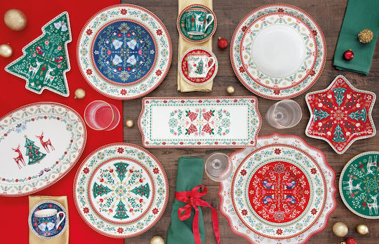 Easylife Christmas Folk Χριστουγεννιάτικη Πιατέλα Πορσελάνινη Δεντράκια 25.5x20.5εκ.