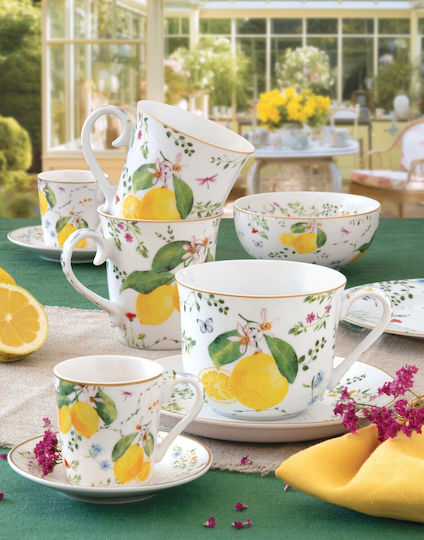 Easy-Life Fleurs Et Citrons Servierschale Rund aus Porzellan