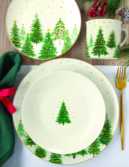 Easy-Life Festive Trees Μπωλ Σερβιρίσματος Στρογγυλό από Πορσελάνη με Διάμετρο 14εκ. 2τμχ