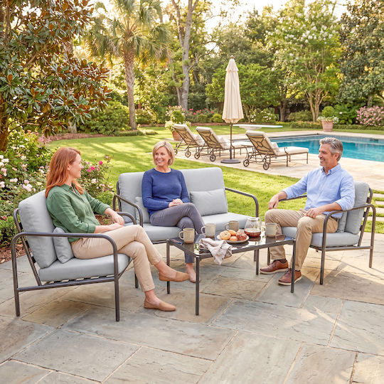 Outsunny Garten- und Outdoor-Möbelsets Wohnzimmer Typsatz 4 Stück Offenes Grau mit Kissen