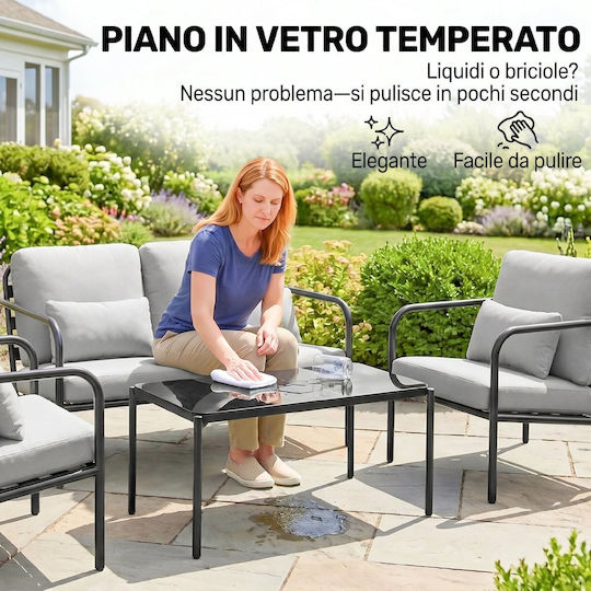 Outsunny Garten- und Outdoor-Möbelsets Wohnzimmer Typsatz 4 Stück Offenes Grau mit Kissen