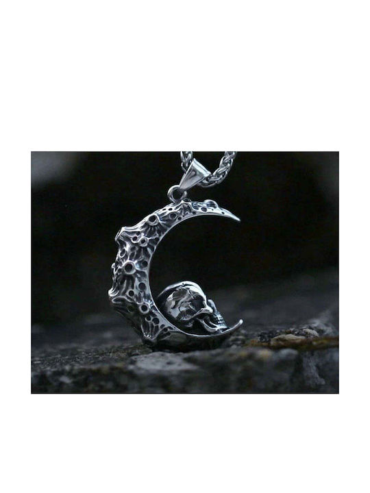 Necklace Moon Made of Grey Steel