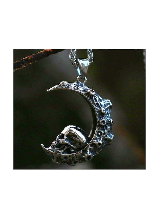 Necklace Moon Made of Grey Steel