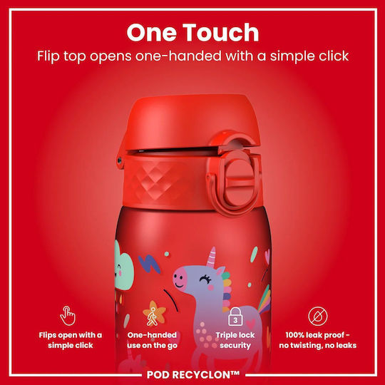 Easylife Kids Thermos Water Bottle Unicorn Plastic Red 350ml