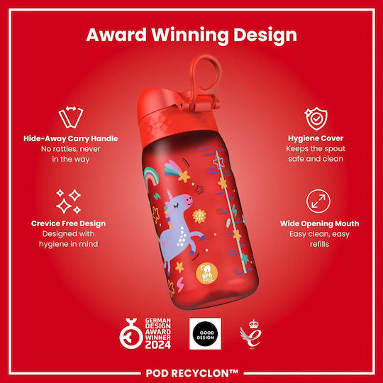 Easylife Kids Thermos Water Bottle Unicorn Plastic Red 350ml