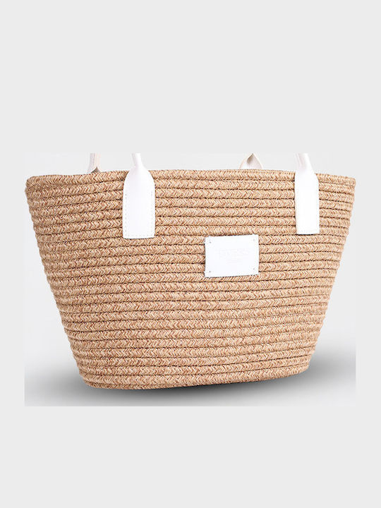 Wicker Beach Bag with Wallet Beige