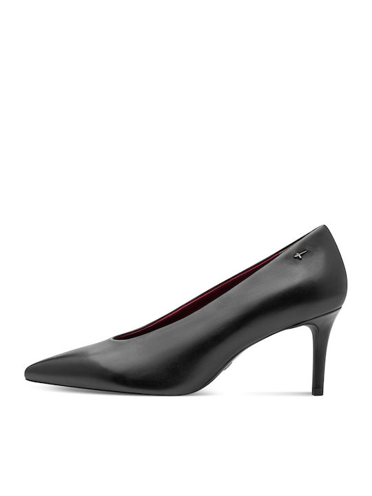 Leather Heels with Strap & Mid Heel Black