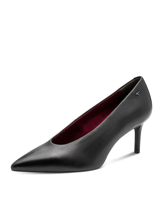 Leather Heels with Strap & Mid Heel Black