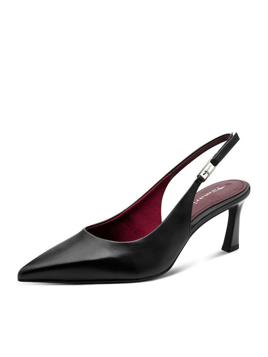 Leder Pumps mit Mittelhohem Absatz Schwarz